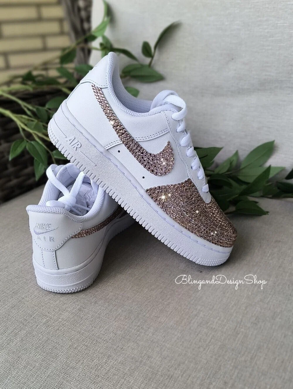 Swarovski Nike Air Force 1 07 with Pink Crystals Women's Shoes Customized White